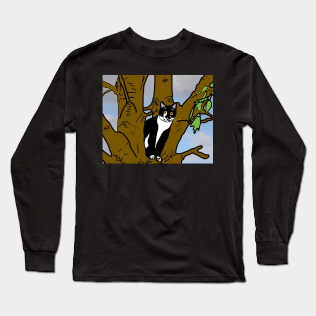 Cute Tuxedo Cat sitting in the tree  Copyright TeAnne Long Sleeve T-Shirt by TeAnne